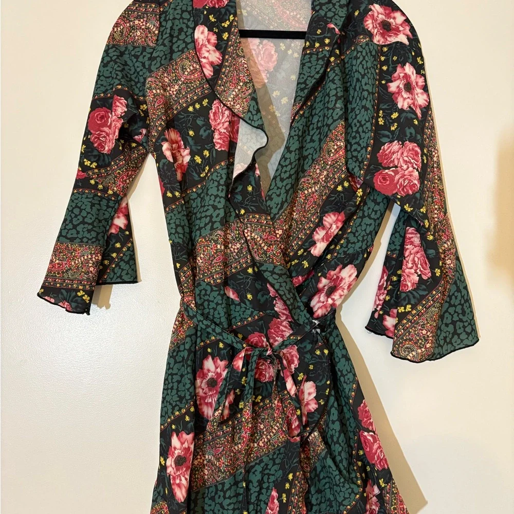 Floral Wrap Dress with Ruffle Detail - Picture 1 of 6